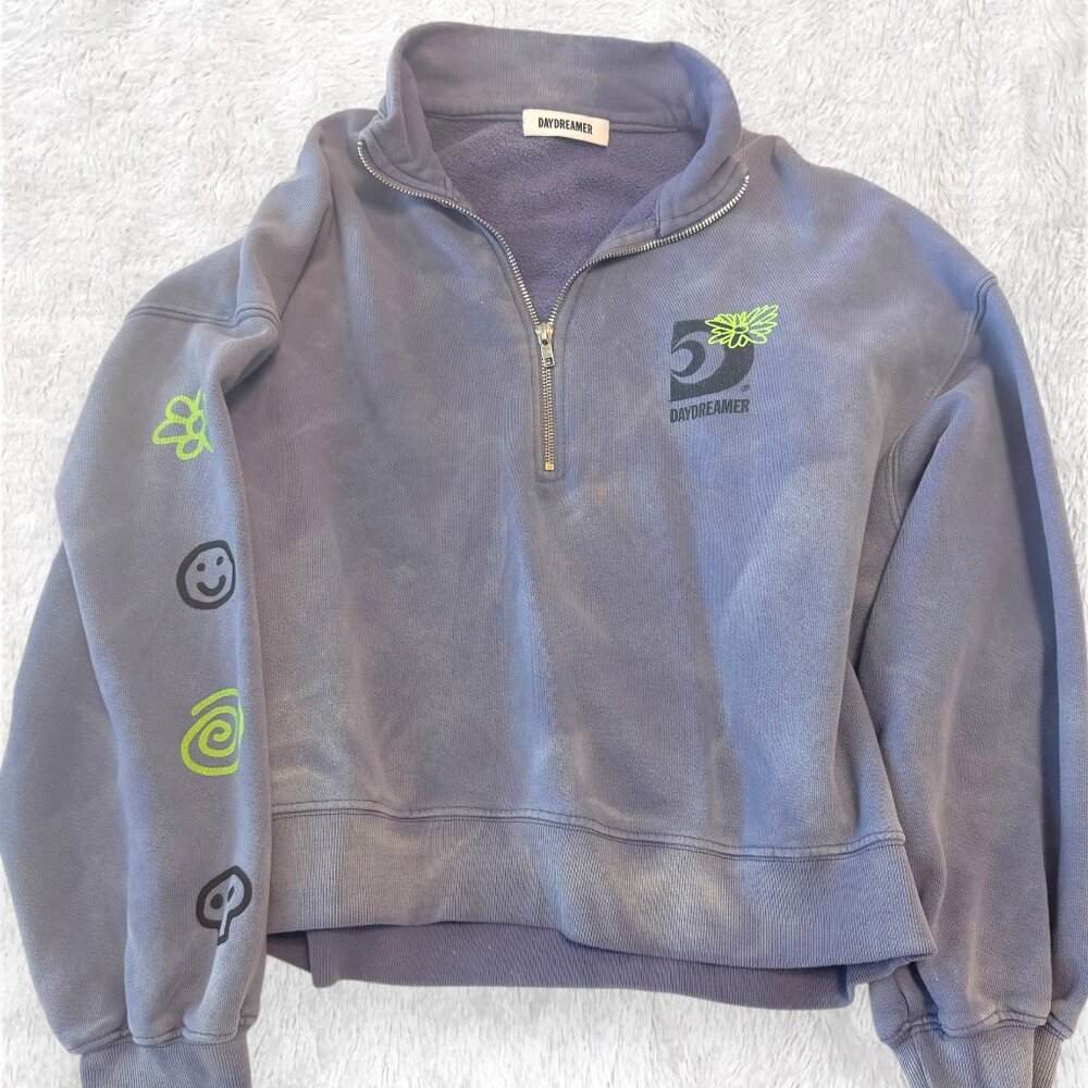 DAYDREAMER LA Quarter Zip Sweatshirt “Anti Everything” | Blue/Grey | Size S